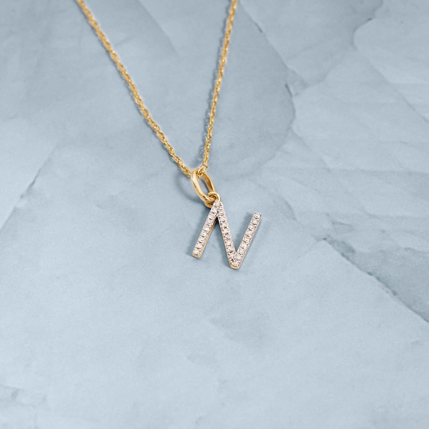 Jewlys Large Pavé Diamond Initial Charm Necklace in 10K Gold