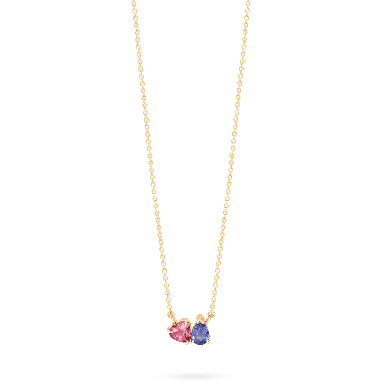 Jewlys "Just the Two of Us" Geranium Necklace in 10K Gold with Sapphire & Tourmaline