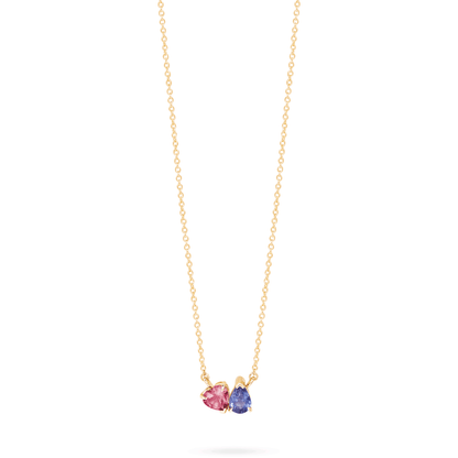 Jewlys "Just the Two of Us" Geranium Necklace in 10K Gold with Sapphire & Tourmaline