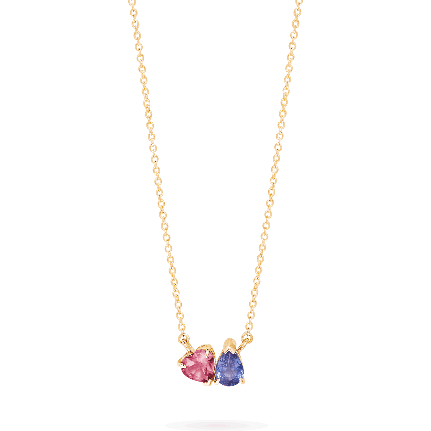 Jewlys "Just the Two of Us" Geranium Necklace in 10K Gold with Sapphire & Tourmaline