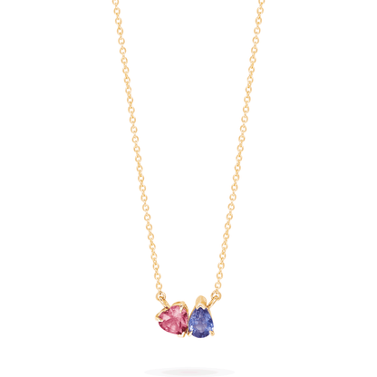 Jewlys "Just the Two of Us" Geranium Necklace in 10K Gold with Sapphire & Tourmaline
