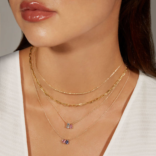 Jewlys "Just the Two of Us" Geranium Necklace in 10K Gold with Sapphire & Tourmaline