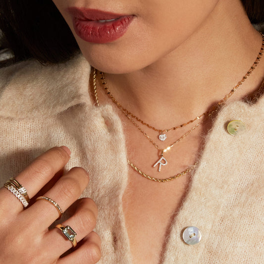 Jewlys Large Pavé Diamond Initial Charm Necklace in 10K Gold
