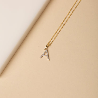Jewlys Large Pavé Diamond Initial Charm Necklace in 10K Gold